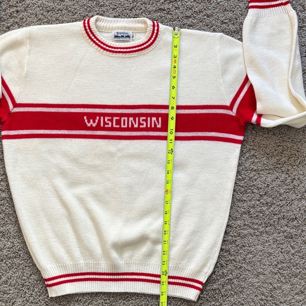 Wisconsin Vintage Wool Crewneck Sweater - Red and White - Picture 8 of 11